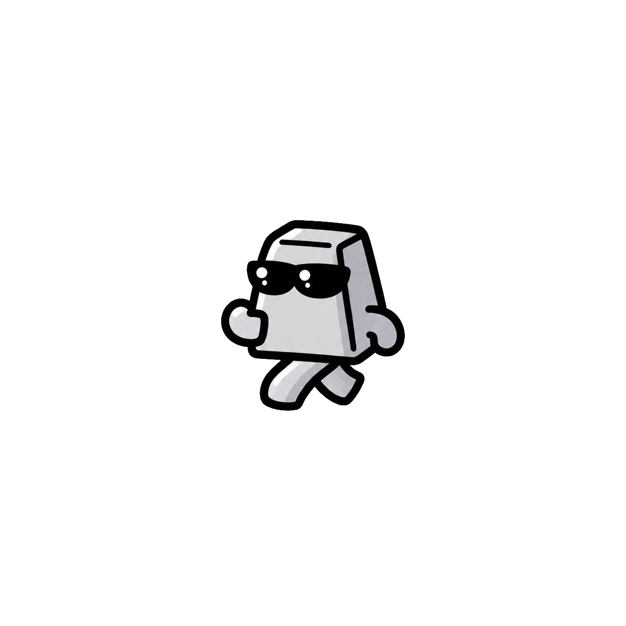 SILVER STOCK mascot: a cool silver ingot wearing sunglasses